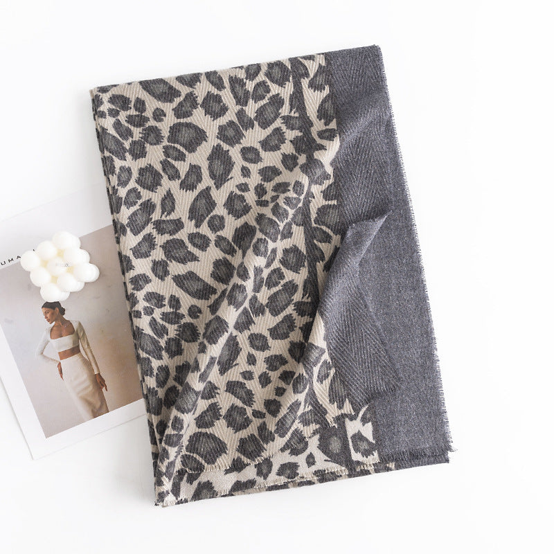 Leopard Print Fringed Winter Scarf - NO06
