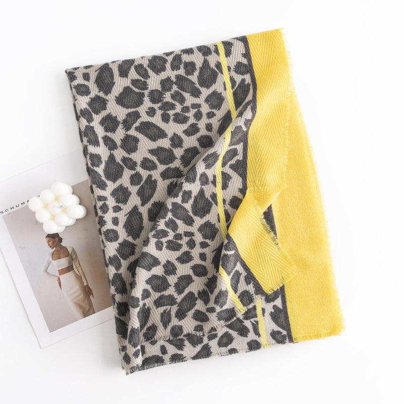 Leopard Print Fringed Winter Scarf - NO07