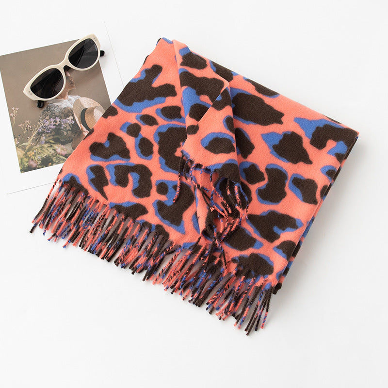 Leopard Print Fringed Winter Scarf - NO09