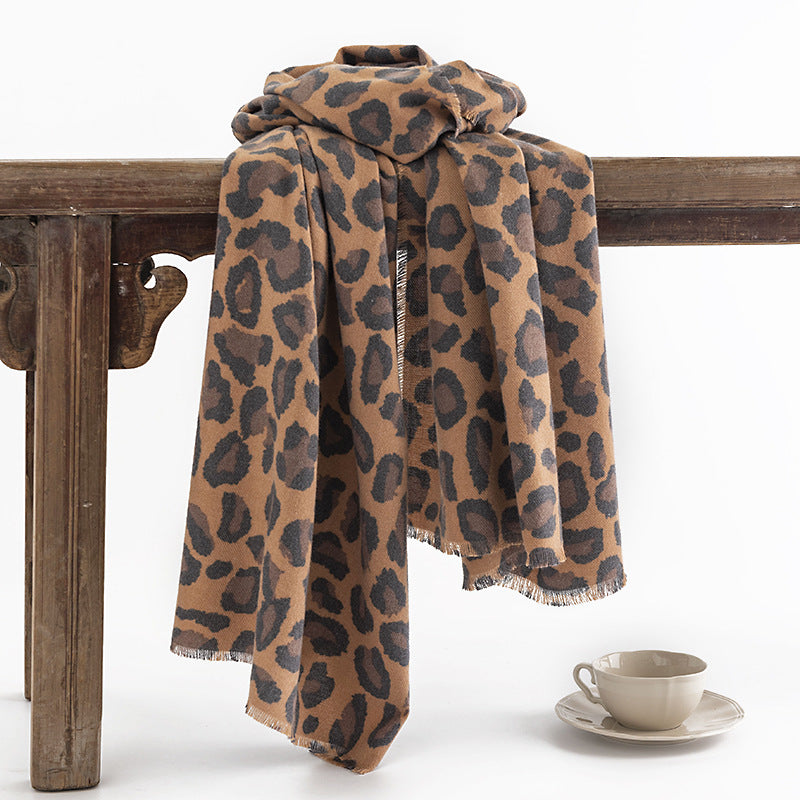 Leopard Print Fringed Winter Scarf