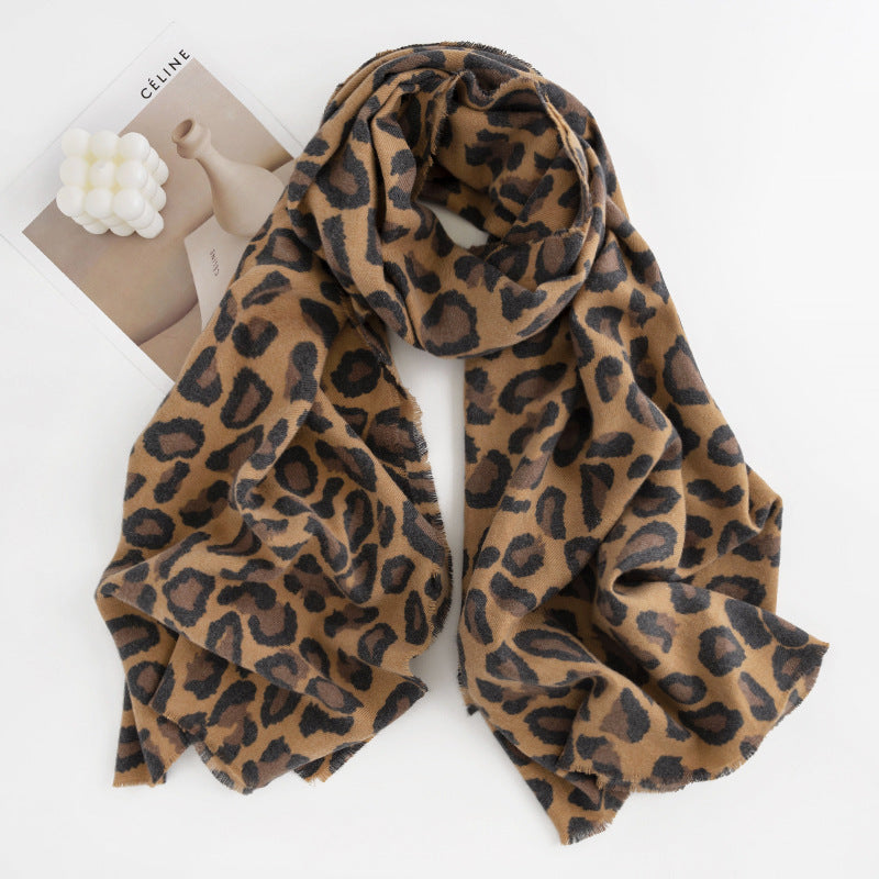 Leopard Print Fringed Winter Scarf - view 2