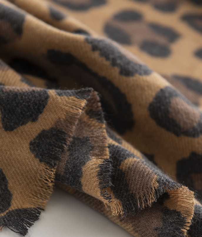 Leopard Print Fringed Winter Scarf - view 3