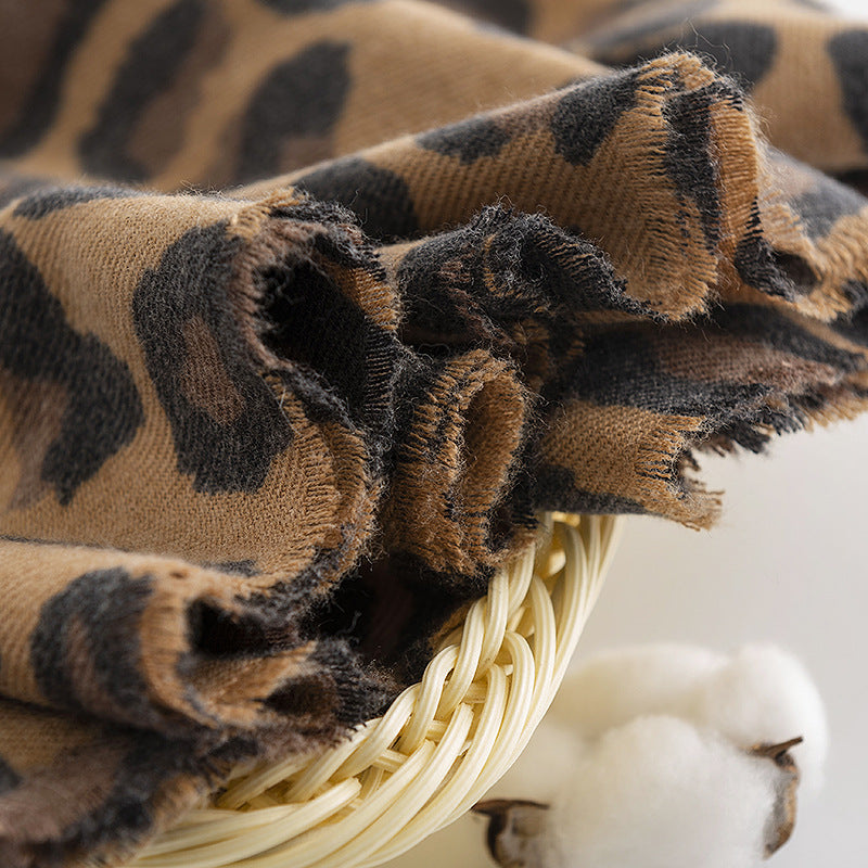 Leopard Print Fringed Winter Scarf - view 4