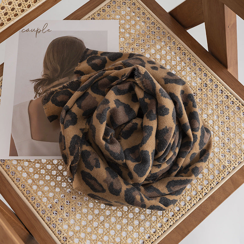 Leopard Print Fringed Winter Scarf - view 6