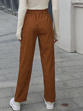Paperbag Waist Corduroy Straight Leg Pants - Camel
