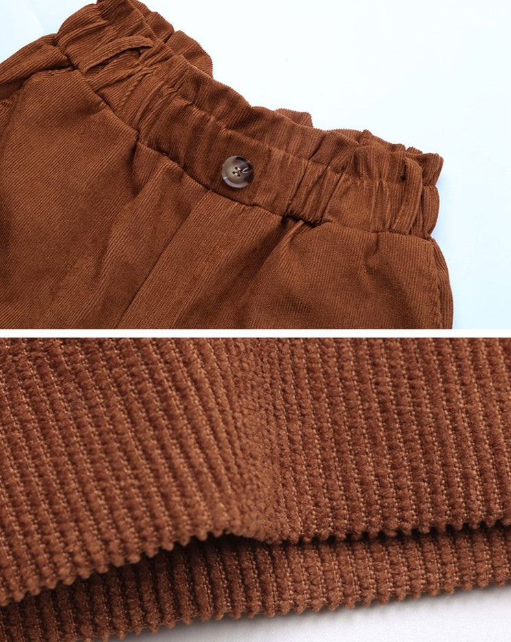 Paperbag Waist Corduroy Straight Leg Pants - Camel - 3