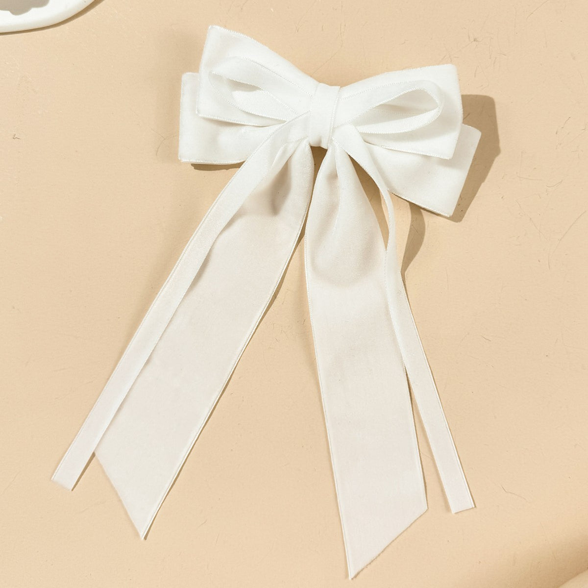 Plush Velvet Double Bow Hair Clip - White