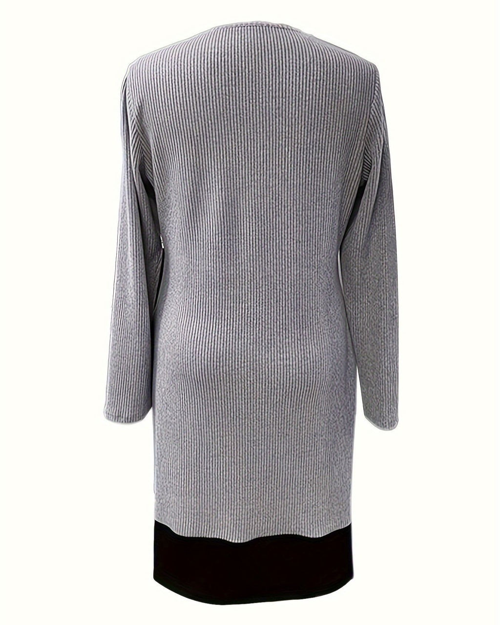 Toggle Detail Colorblock Long Sleeve Knit Dress - Grey - 2