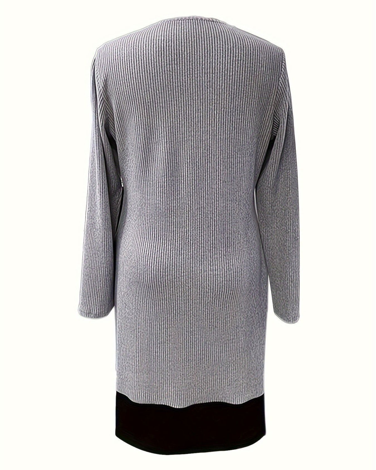 Toggle Detail Colorblock Long Sleeve Knit Dress - Grey - 2