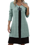 Toggle Detail Colorblock Long Sleeve Knit Dress - Light-Green