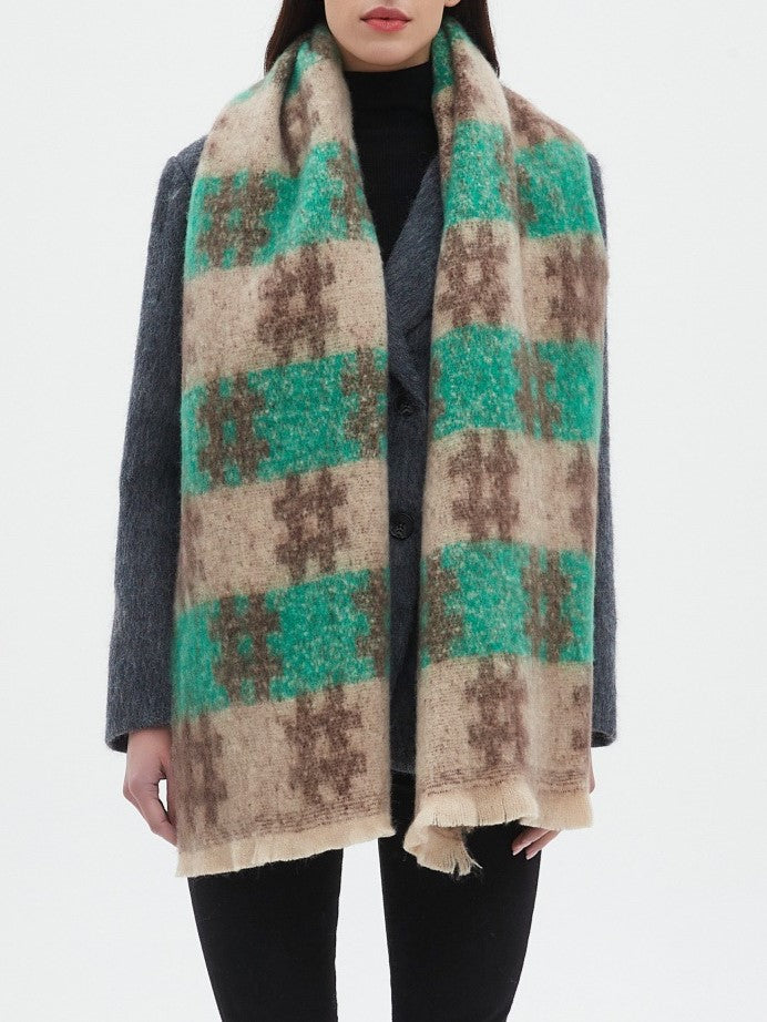 Brushed Grid Check Oversized Blanket Scarf - NO-1