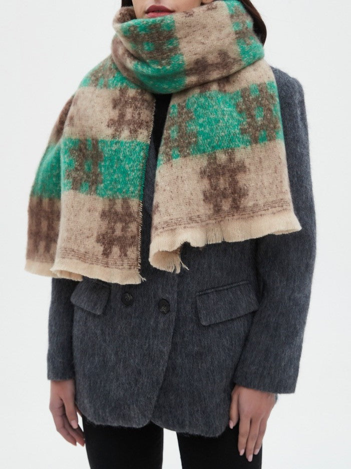Brushed Grid Check Oversized Blanket Scarf - NO-1 - 3