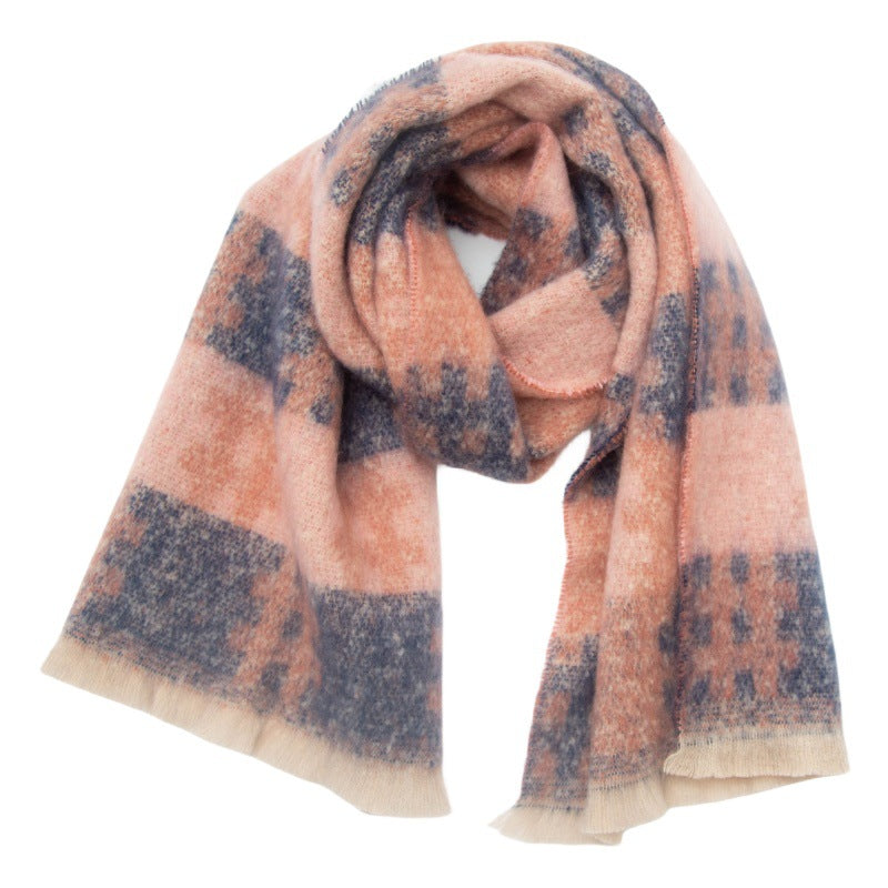 Brushed Grid Check Oversized Blanket Scarf - NO-6
