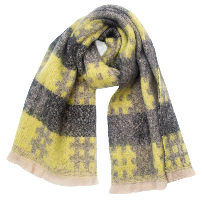 Brushed Grid Check Oversized Blanket Scarf - NO-7