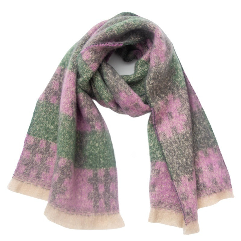 Brushed Grid Check Oversized Blanket Scarf - NO-8
