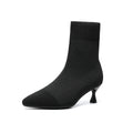 Knit Sock Kitten Heel Ankle Boots - Black