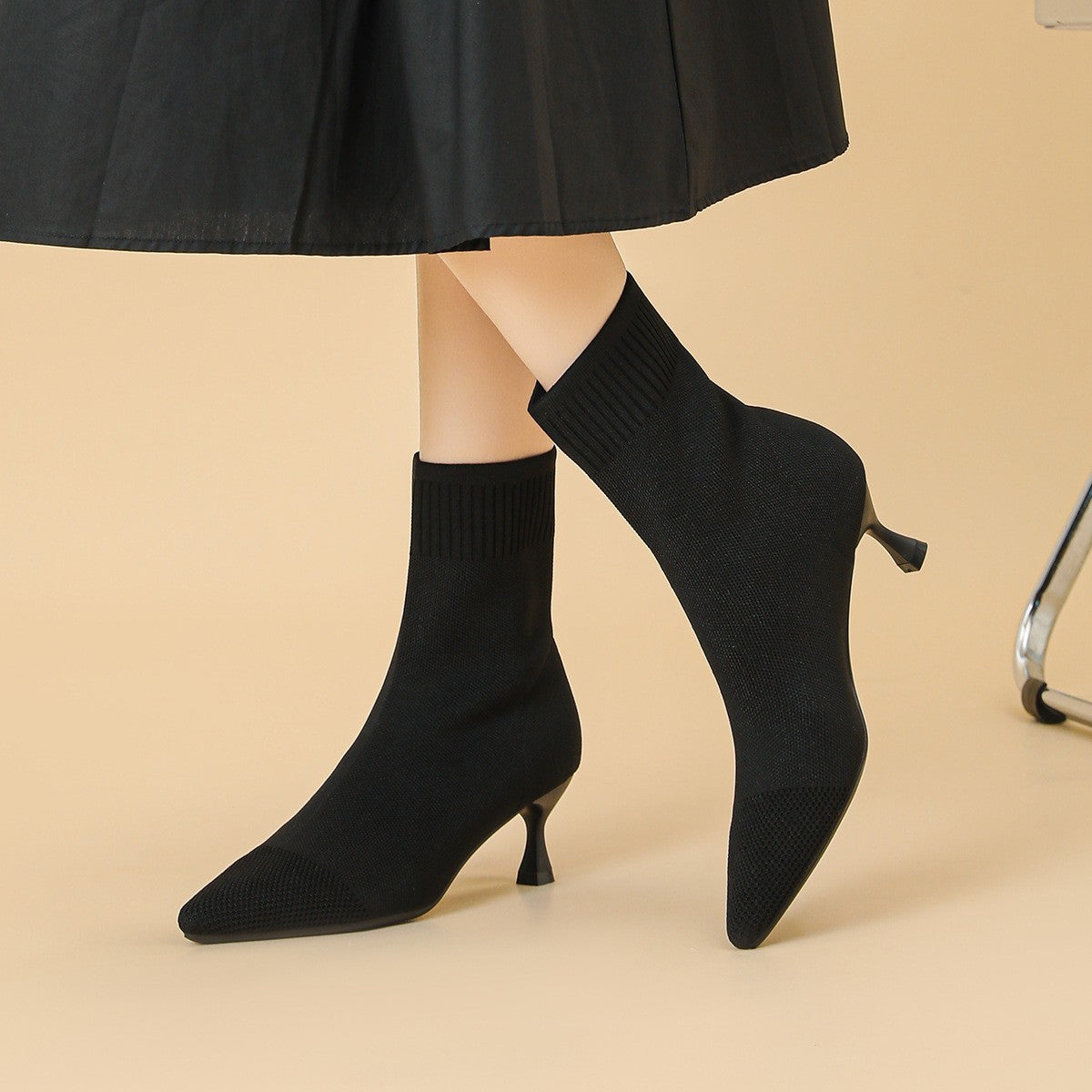 Knit Sock Kitten Heel Ankle Boots