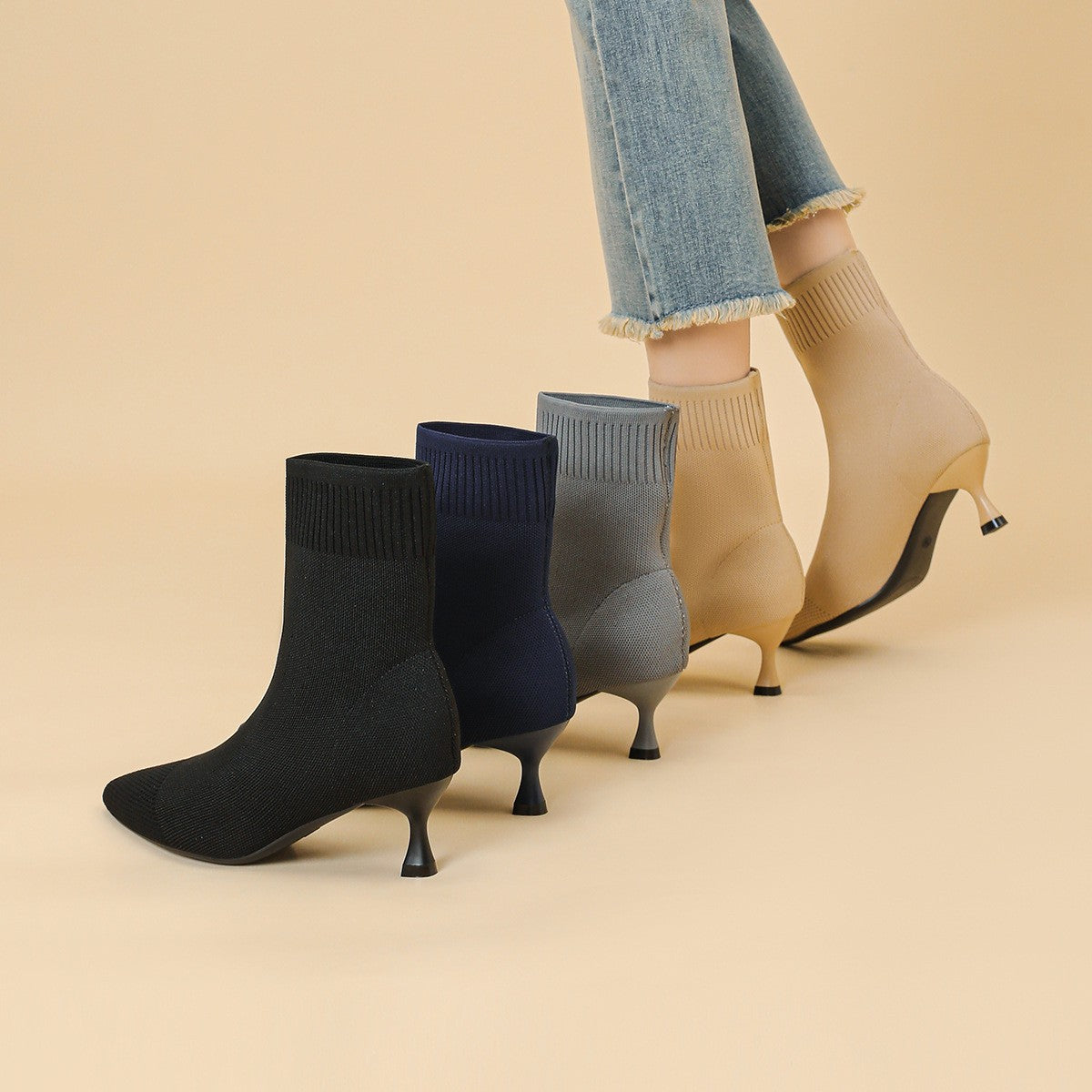 Knit Sock Kitten Heel Ankle Boots