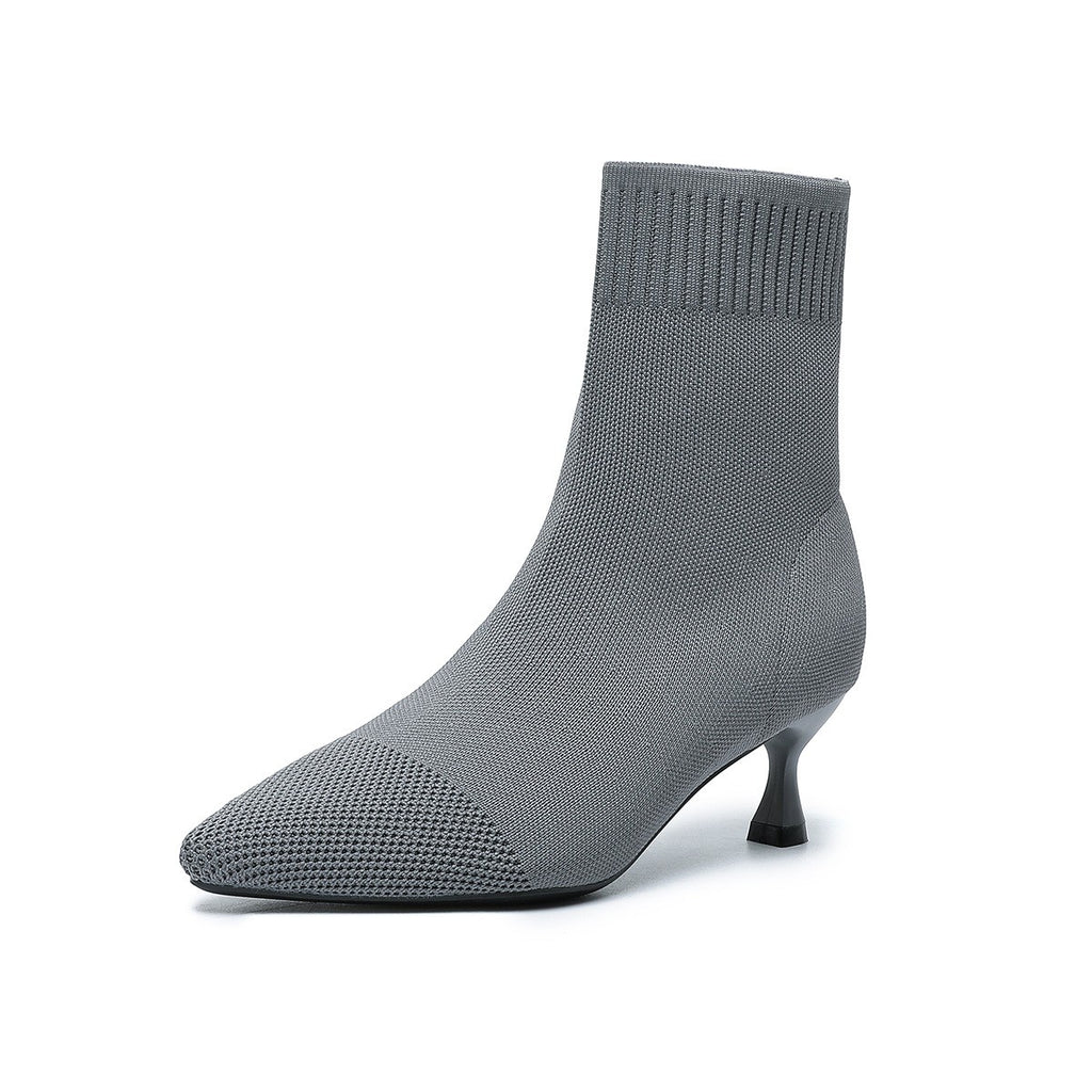 Knit Sock Kitten Heel Ankle Boots