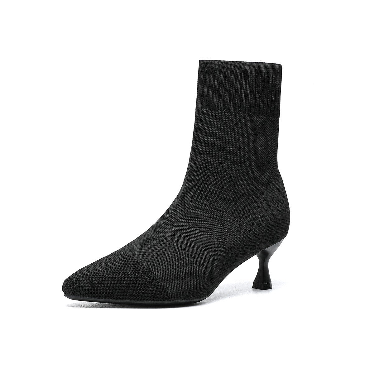 Knit Sock Kitten Heel Ankle Boots