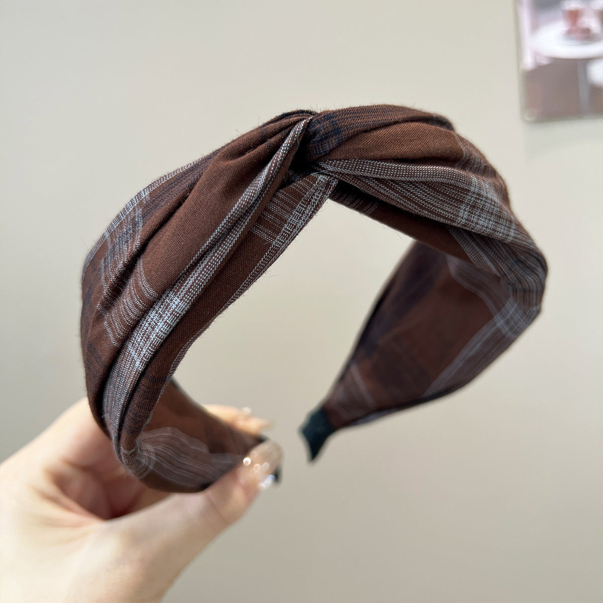 Wide Top Knot Headband in Check and Floral Prints - C1