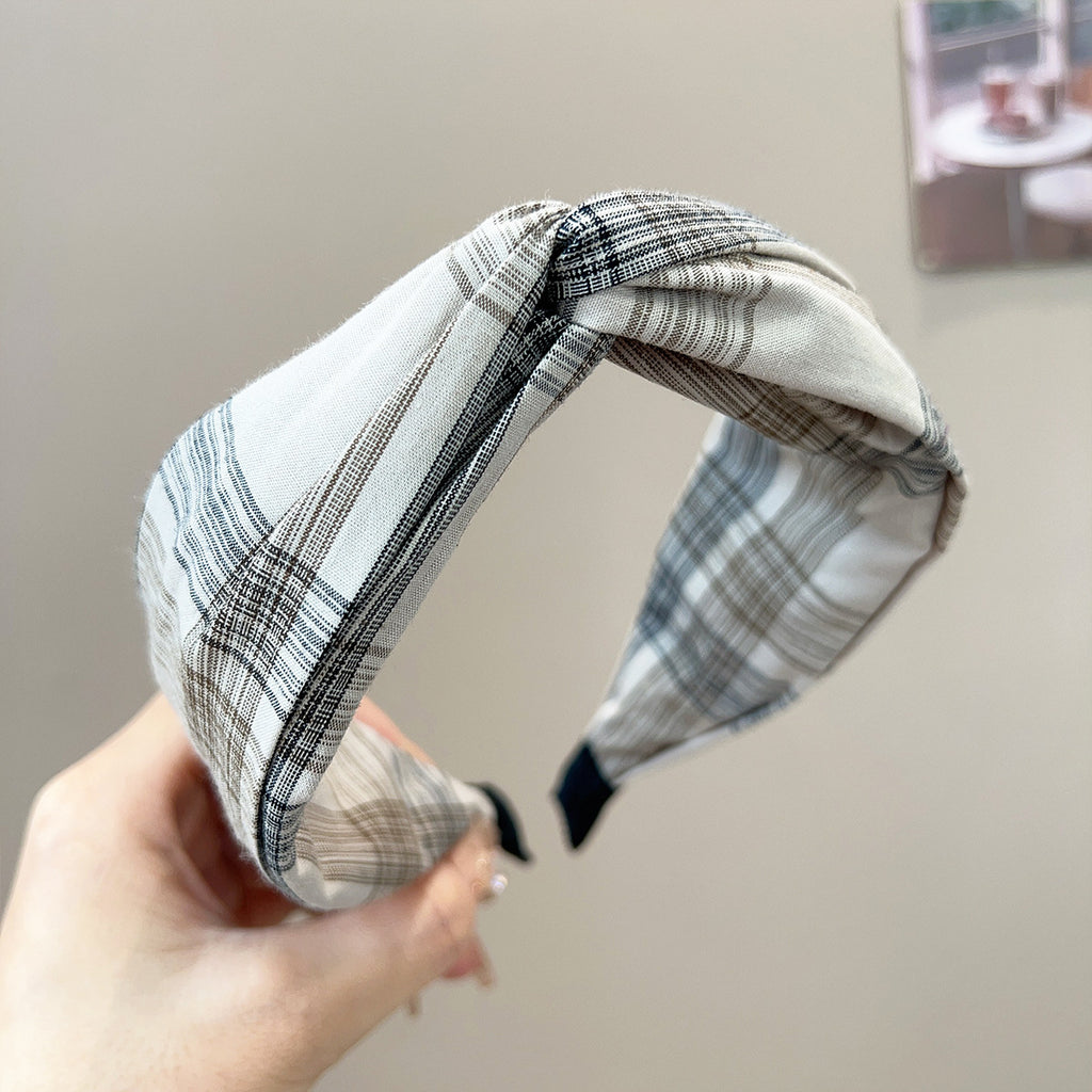 Wide Top Knot Headband in Check and Floral Prints - C2