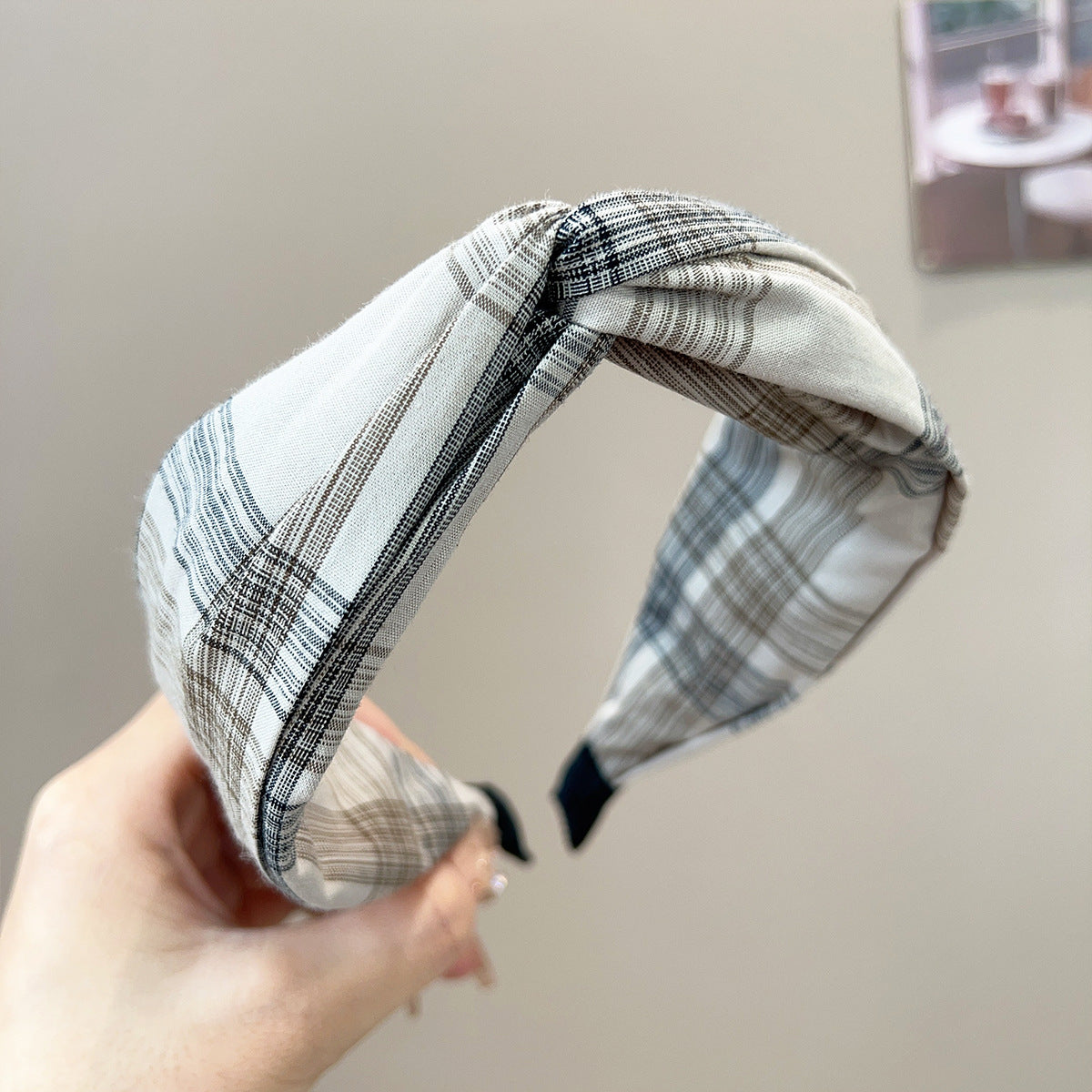 Wide Top Knot Headband in Check and Floral Prints - C2