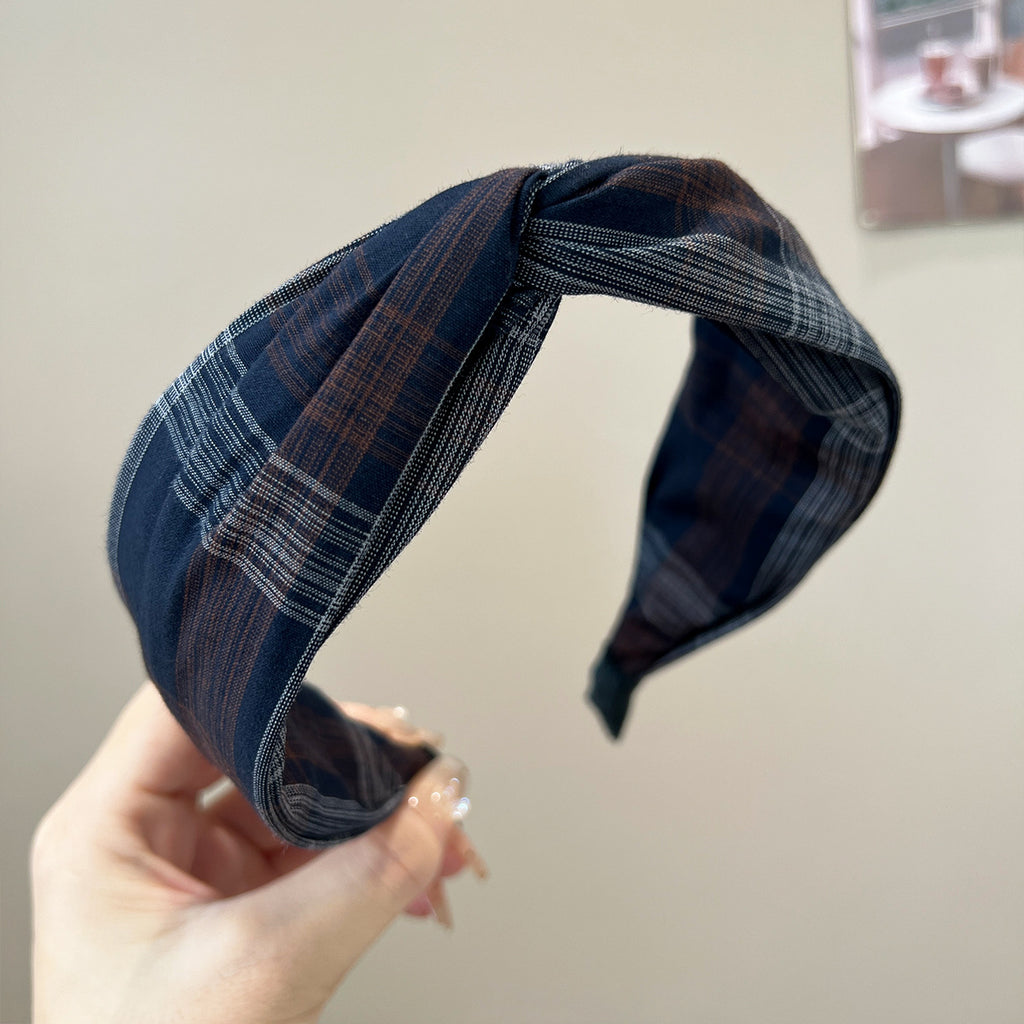 Wide Top Knot Headband in Check and Floral Prints - C3