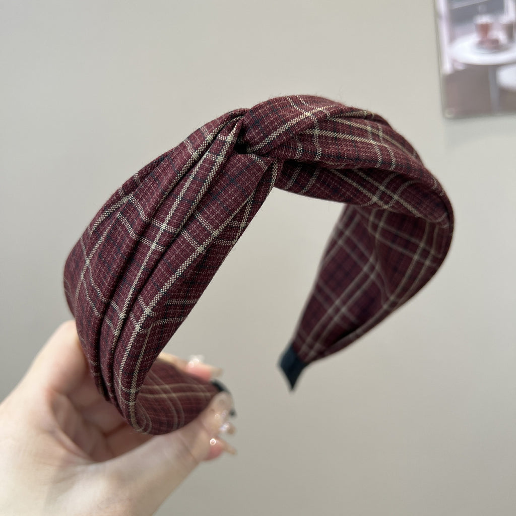 Wide Top Knot Headband in Check and Floral Prints - C4