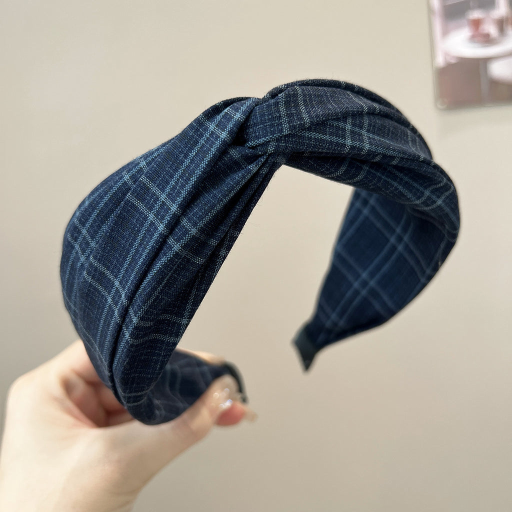 Wide Top Knot Headband in Check and Floral Prints - C6