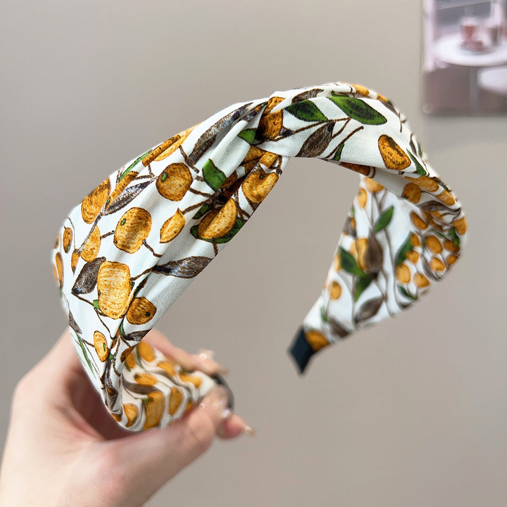 Wide Top Knot Headband in Check and Floral Prints - C7