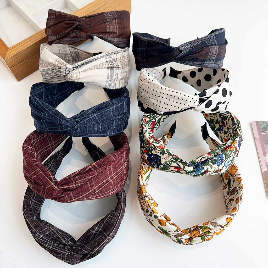 Wide Top Knot Headband in Check and Floral Prints
