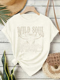 Western Steer Skull Slogan Graphic Tee - Apricot