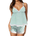 Coquette Striped Babydoll Cami and Shorts Set - Green