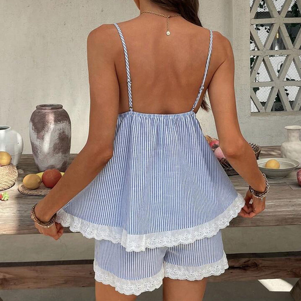 Coquette Striped Babydoll Cami and Shorts Set - view 1