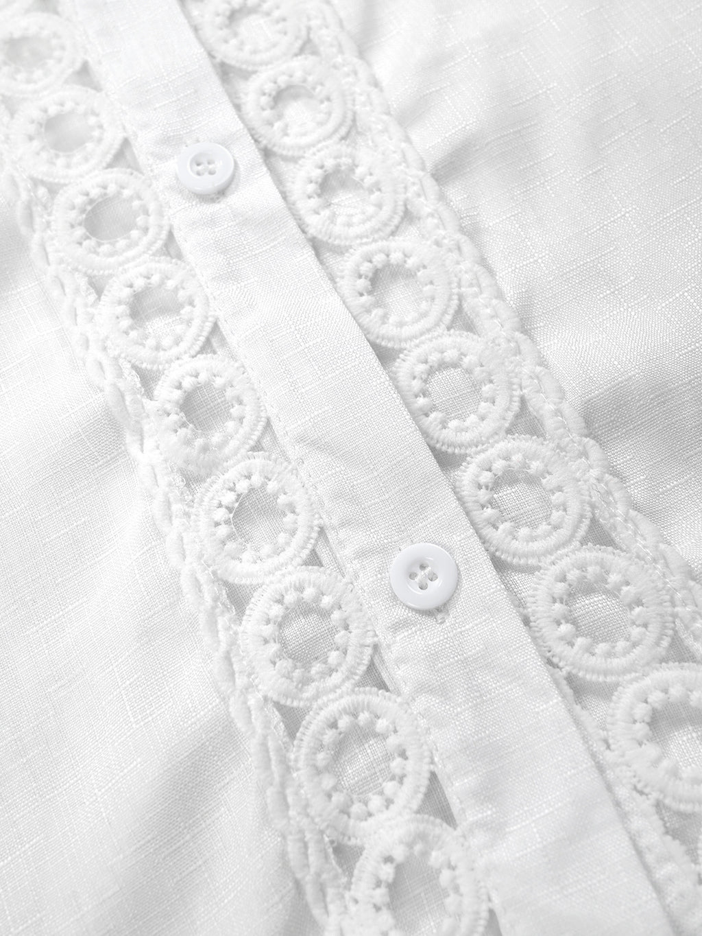 Crochet Lace Trim Button Front Beach Cover Up - White - 4