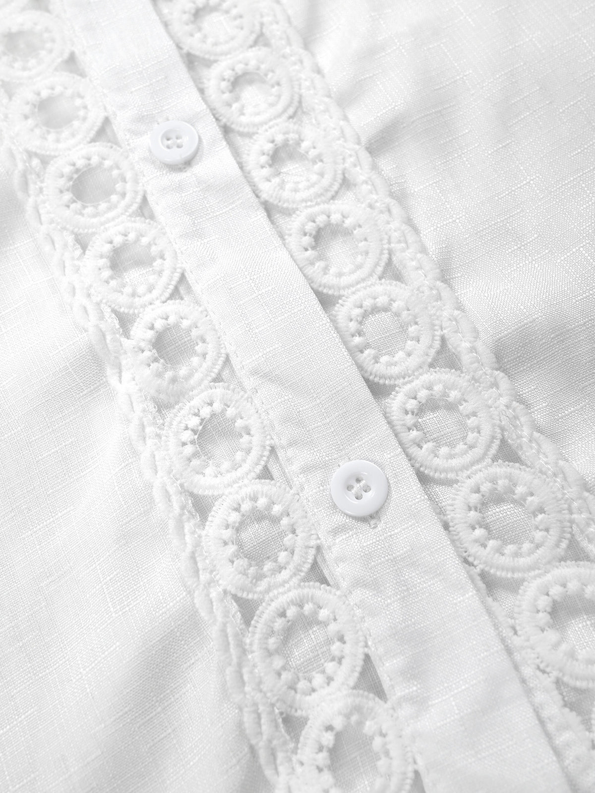 Crochet Lace Trim Button Front Beach Cover Up - White - 4