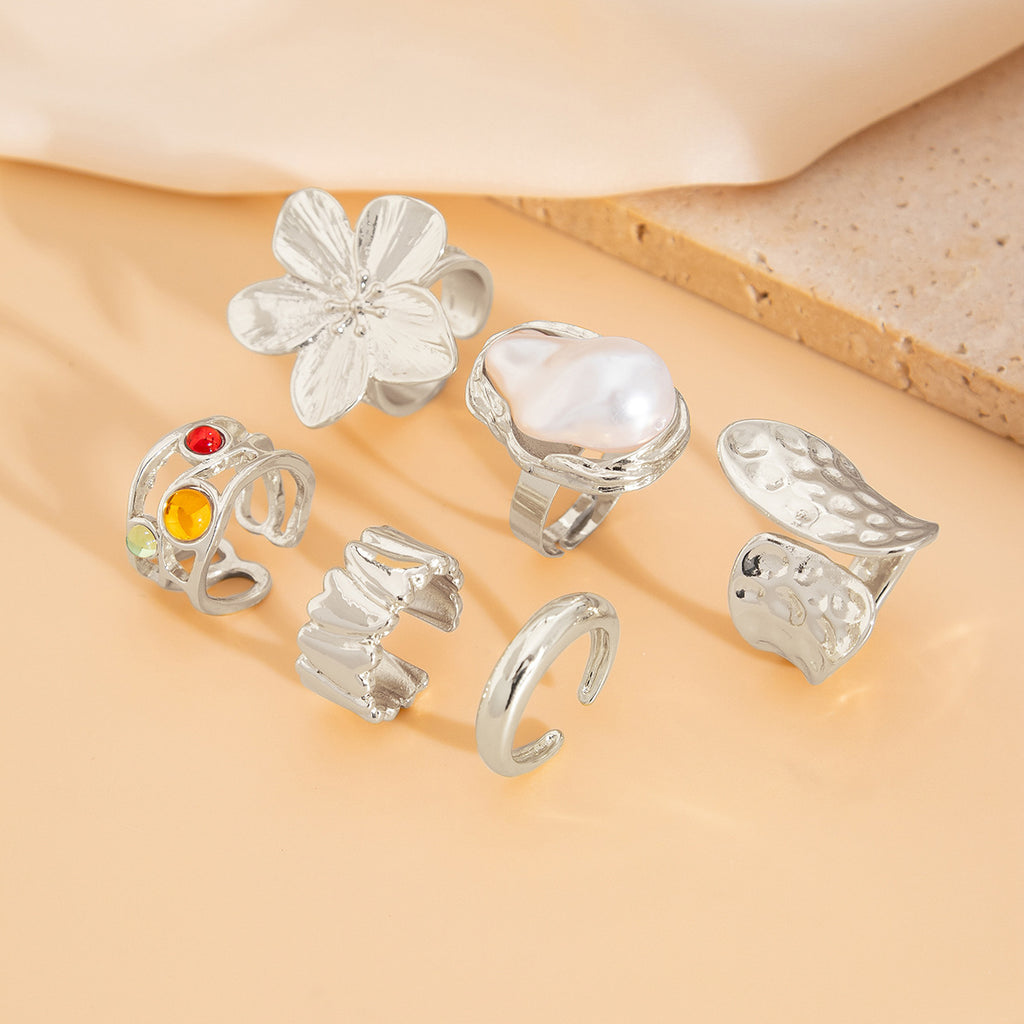 Baroque Pearl and Flower Ring Set - view 1