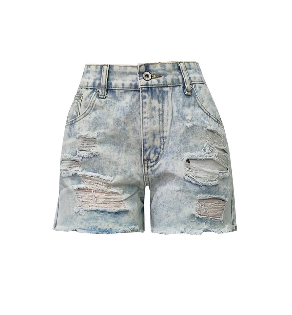 Light Wash Ripped Loose Denim Shorts