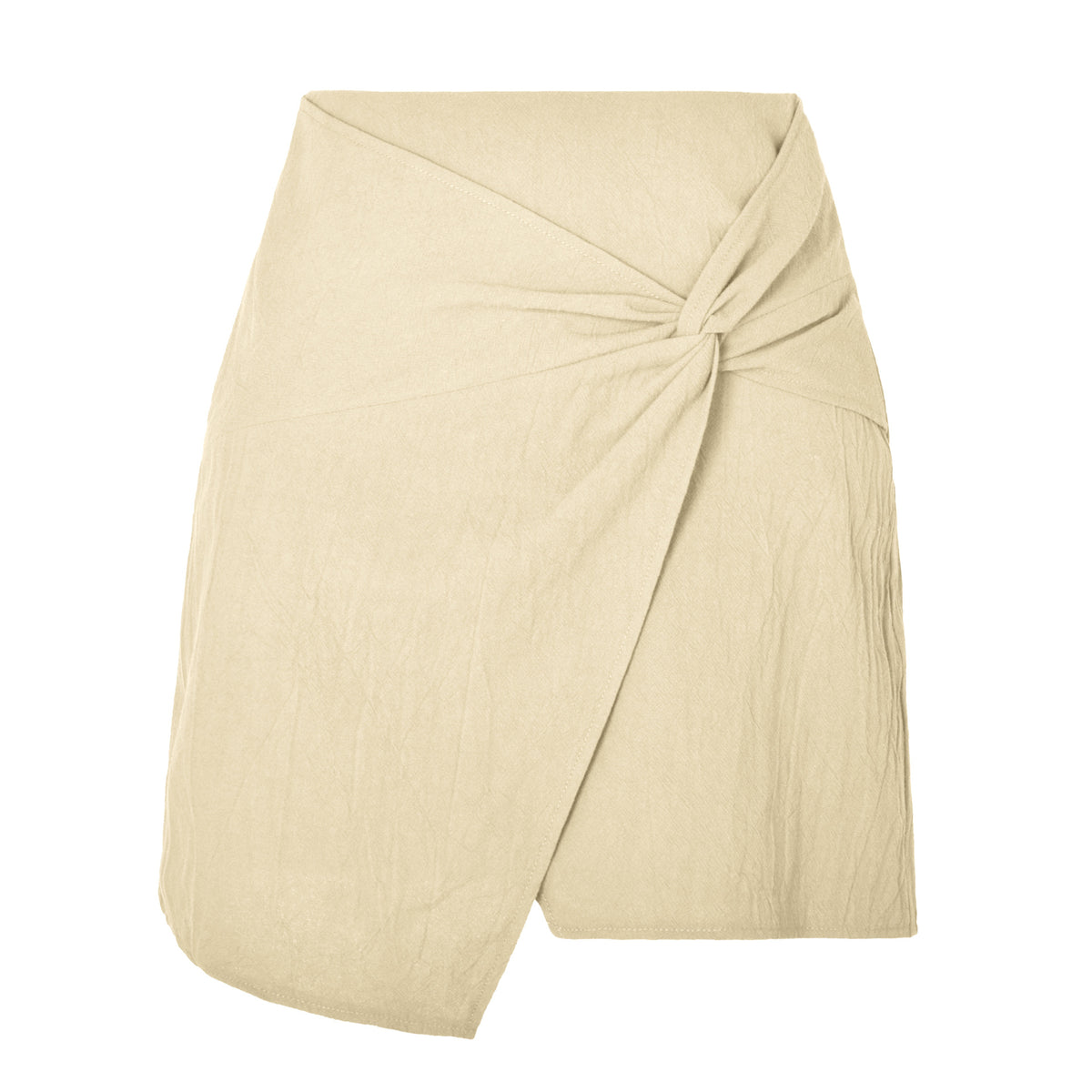 Twist Front Faux Wrap Mini Skirt - Beige