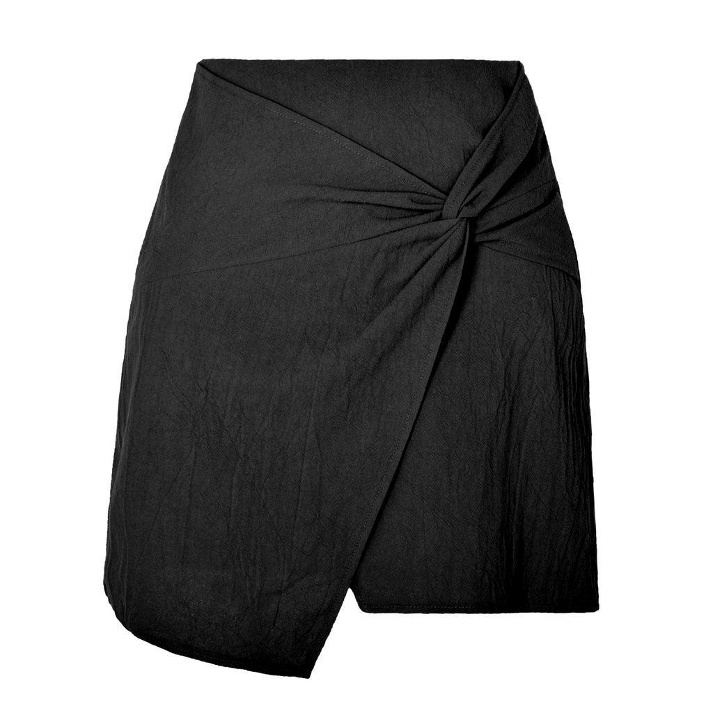 Twist Front Faux Wrap Mini Skirt - Black