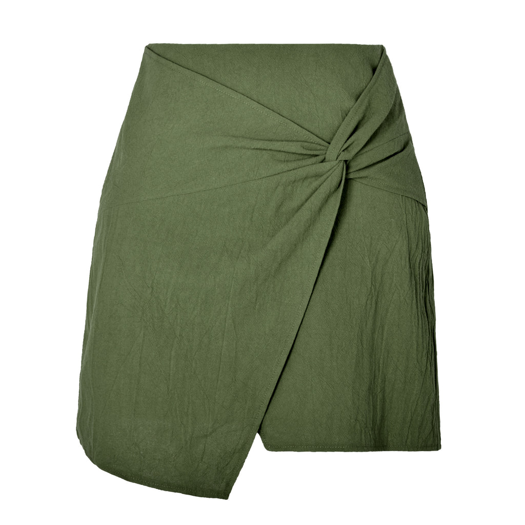 Twist Front Faux Wrap Mini Skirt - Green