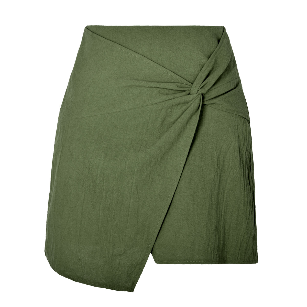 Twist Front Faux Wrap Mini Skirt - Green