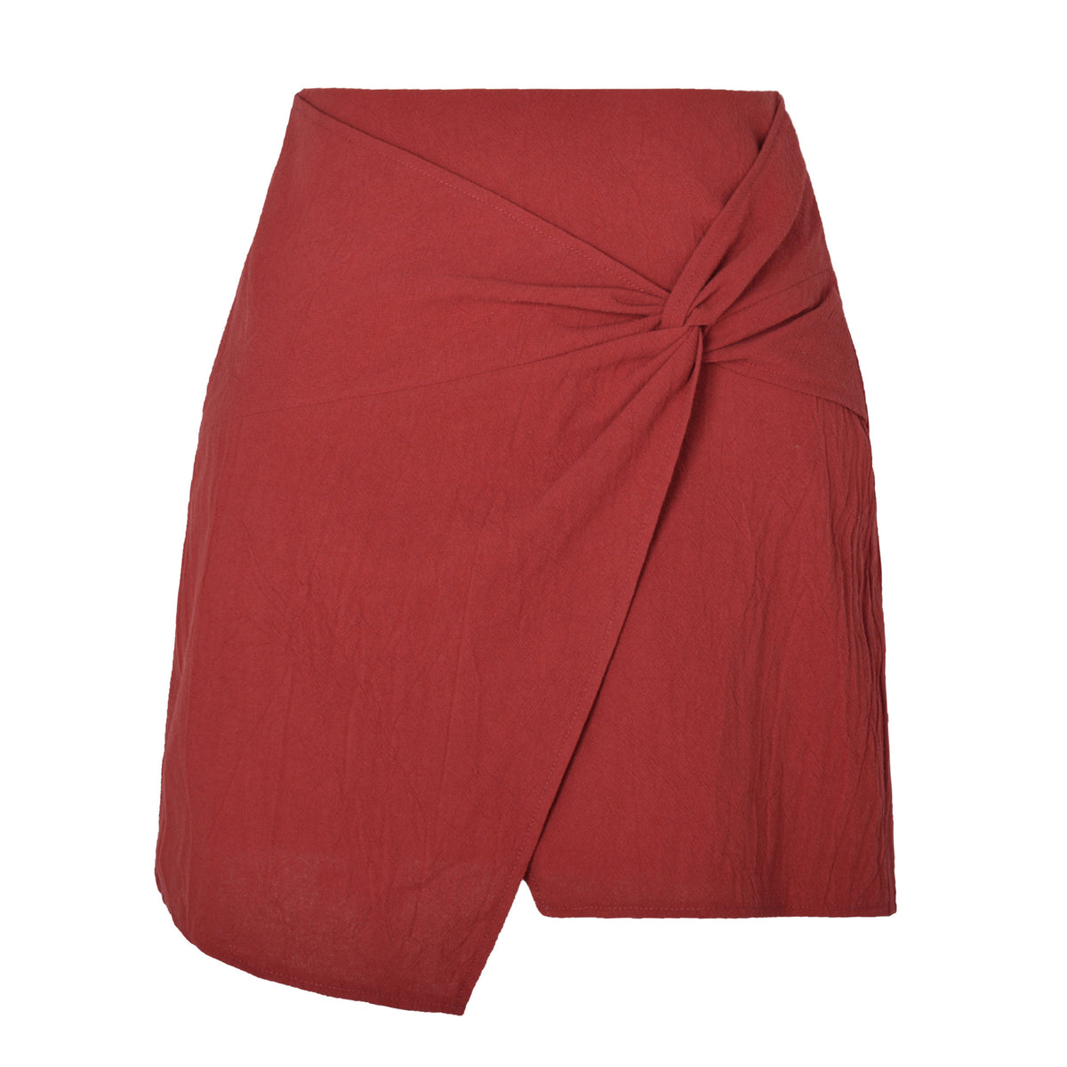 Twist Front Faux Wrap Mini Skirt - Red - 1