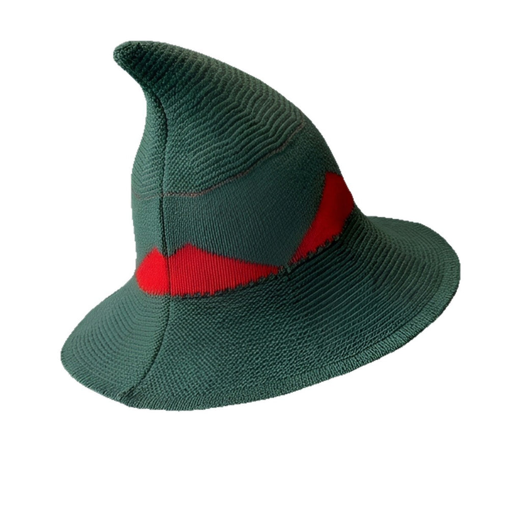 Foldable Knit Wizard Hat With Curved Tip - Green
