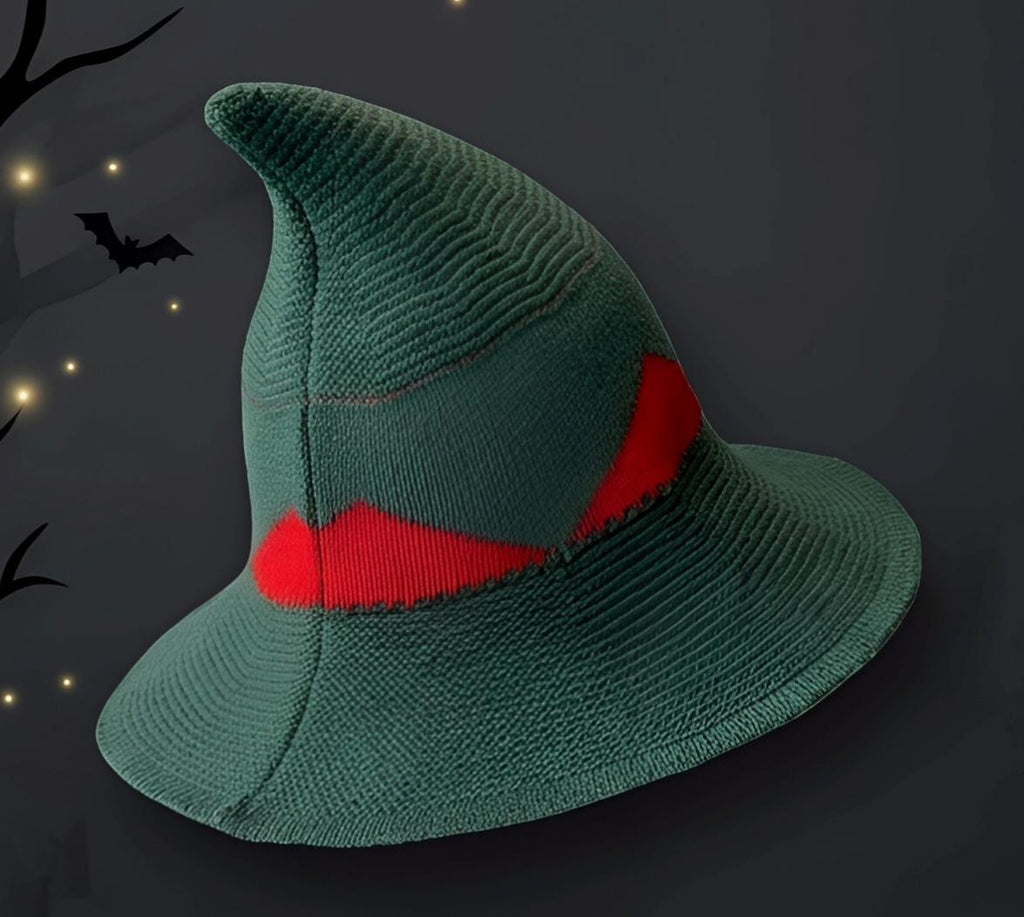 Foldable Knit Wizard Hat With Curved Tip - Green - 1