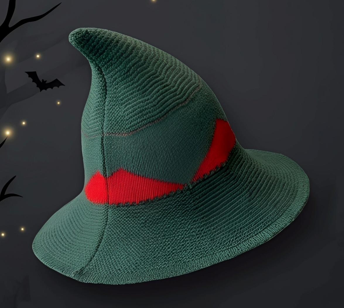 Foldable Knit Wizard Hat With Curved Tip - Green - 1