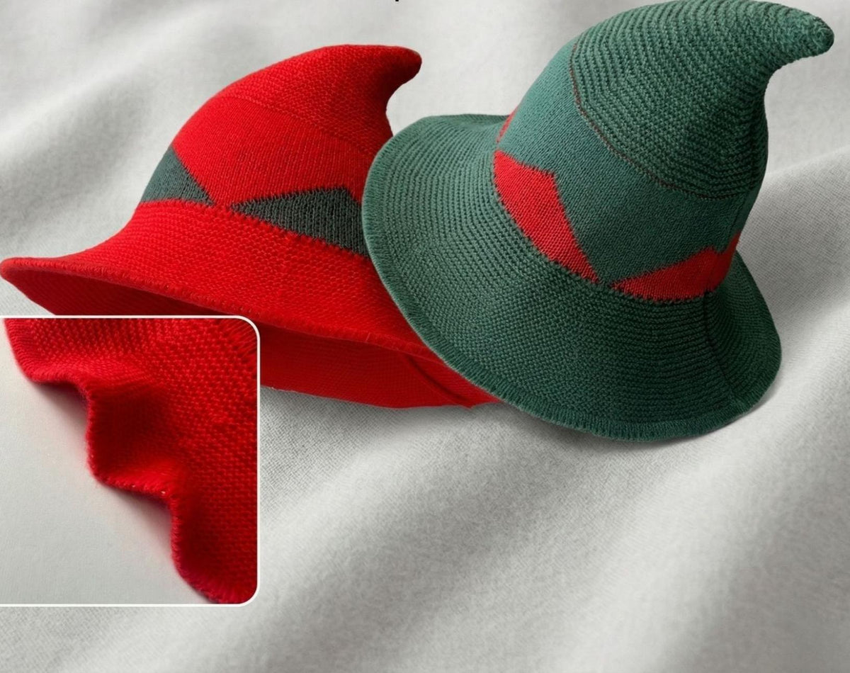 Foldable Knit Wizard Hat With Curved Tip