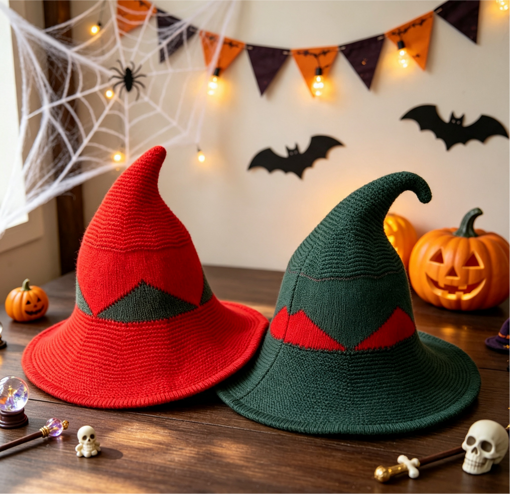 Foldable Knit Wizard Hat With Curved Tip - view 1