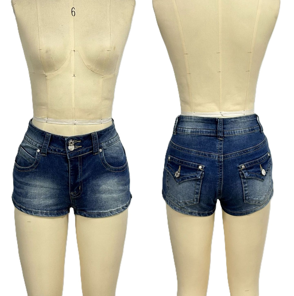 Low Rise Washed Denim Mini Shorts - DarkBlue